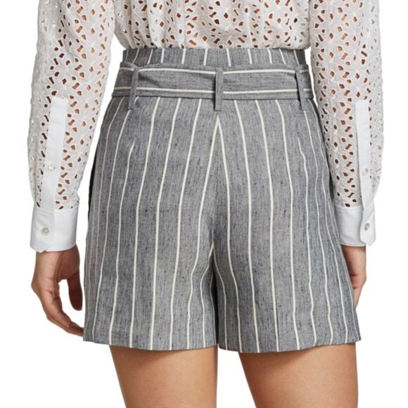 Theory High-Waist Striped Linen Shorts, Size 2 - Picture 4 of 9